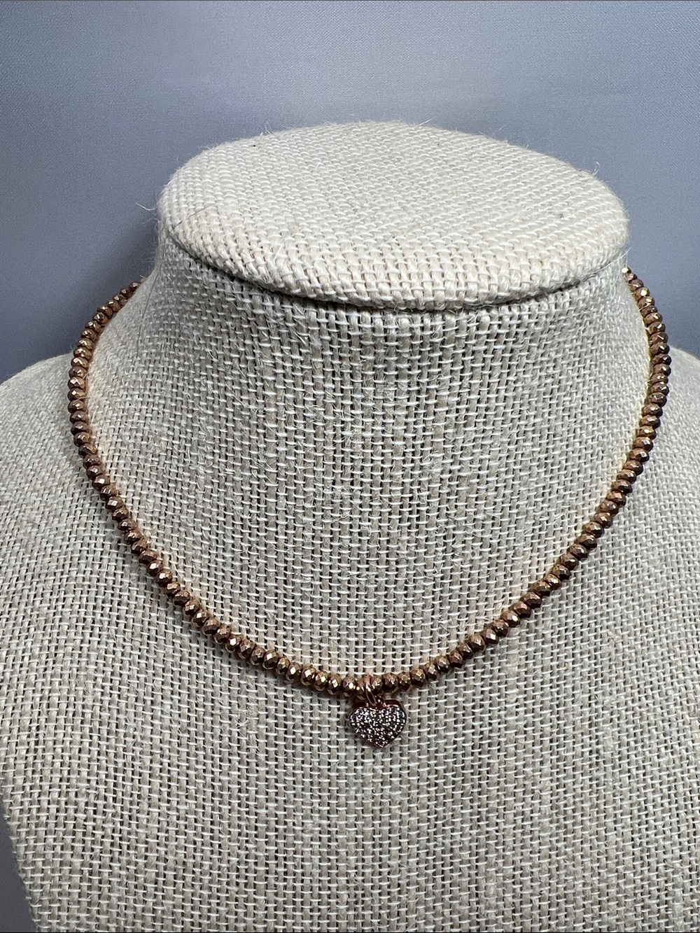 Lucas Lameth Rose Gold Crystal Beaded Heart Necklace. 925 SS